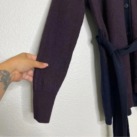 COS Boiled 100% Wool Color Block V Neck Button Front Cardigan Sweater Size XS - Picture 7 of 13